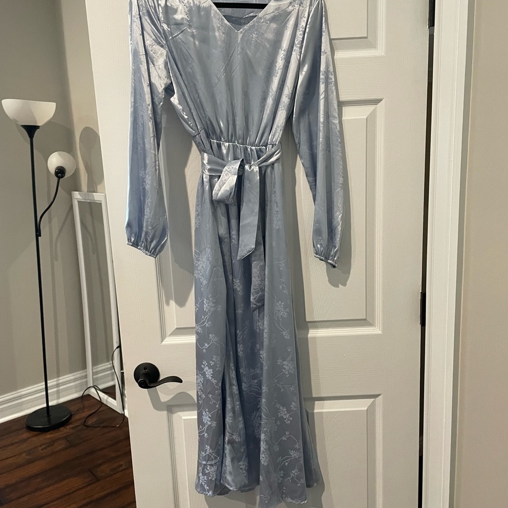 Blue satin maxi dress